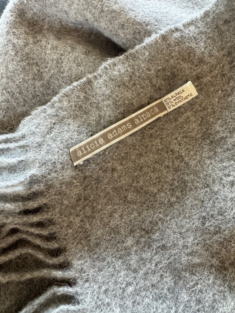 Alicia Adams Alpaca Throw Blanket Light Gray Fringed Wool Blend Peru 52x70